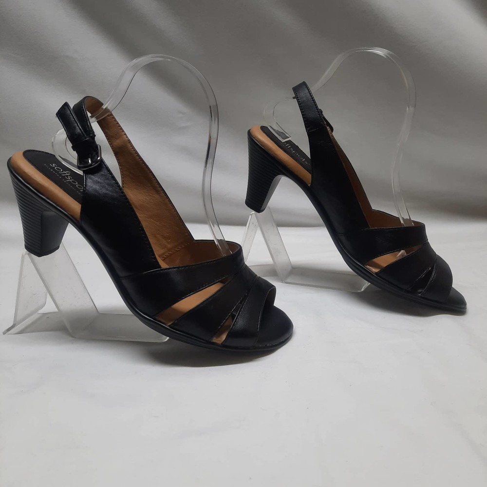 NWOB Softspots Neima pillow top technology Black Leather comfort Sandal. 9.5